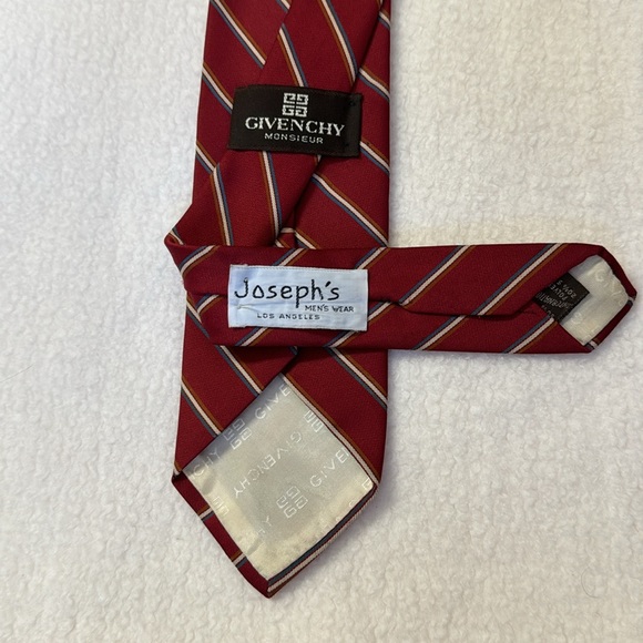 GIVENCHEY Monsieur Necktie Diagonal Stripe Burgundy Blue Cream Brown 56”L x 3”W - Picture 4 of 10